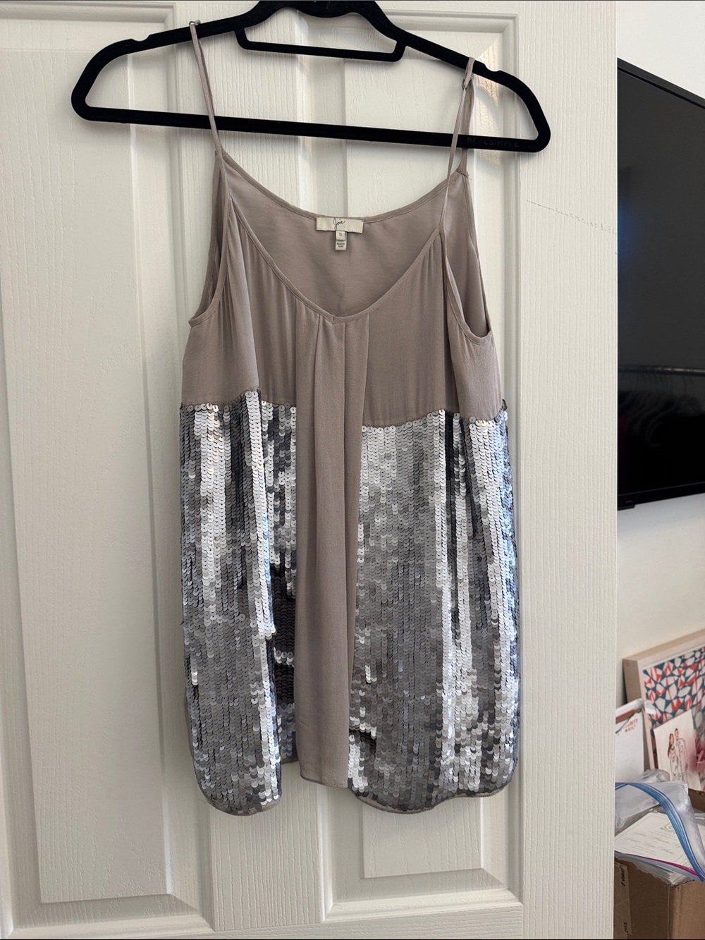 Joie Taupe Camisole with Silver Sequin Panels